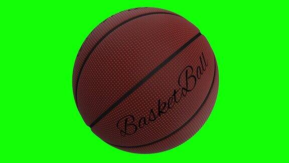 带有篮球字样的篮球在绿色屏幕上循环旋转彩色按键背景