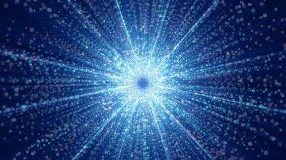 在虚拟空间中心聚集的抽象粒子一个明亮的粒子隧道毛圈