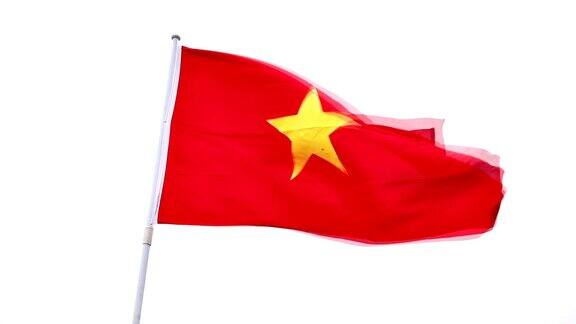 越南国旗孤立地飘扬在白色的旗帜上