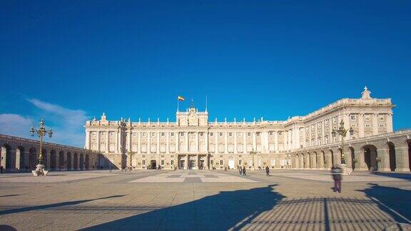 阳光皇家马德里宫殿全景4k时间流逝西班牙