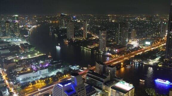 泰国夜湄南河交通大桥屋顶全景4k时间推移