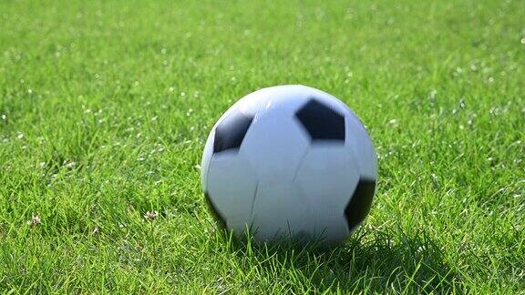 足球在绿色草地上滚动