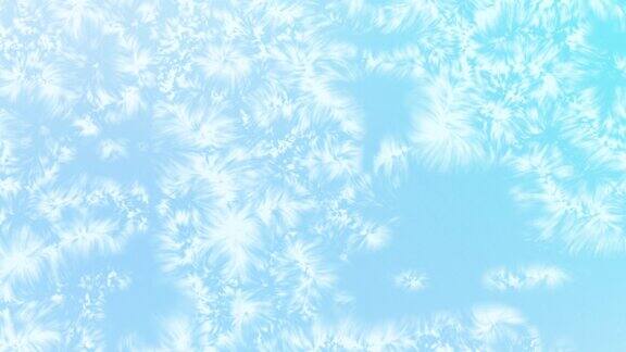 冬季假期背景和冻结效果霜冻层和冰覆盖抽象的蓝色背景雪花生长覆盖表面冰冻的雪为圣诞节和冬季假期设计