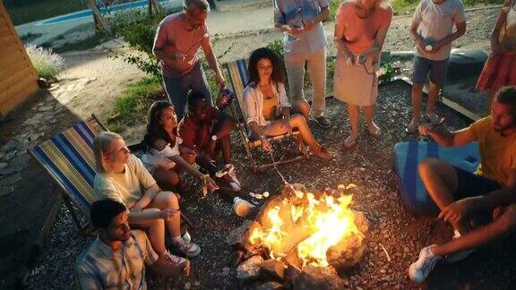 朋友和家人在篝火旁消磨时光