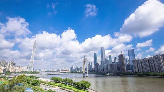 广州河边的现代化办公大楼延时摄影