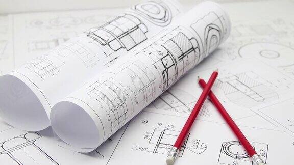 纸张工程图纸的硬件和铅笔设计工程师的项目