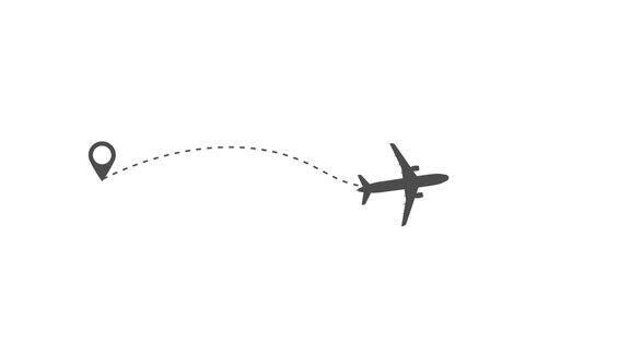飞机线路径矢量图标飞机飞行路线与起点和虚线跟踪动画4k视频