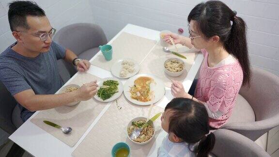 正上方是幸福的台湾家庭和女儿正在吃饭