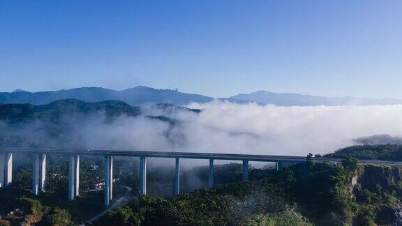 高速公路云海高架桥延时航拍