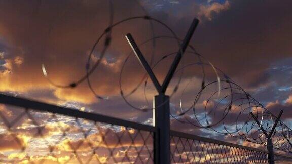 监狱禁区附近的铁丝网和监狱边界围栏可循环使用
