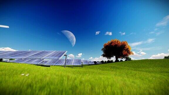 太阳能电池板昼夜交替满月