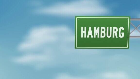 汉堡流行的德国城市道路标志上方的蓝天多云-股票视频