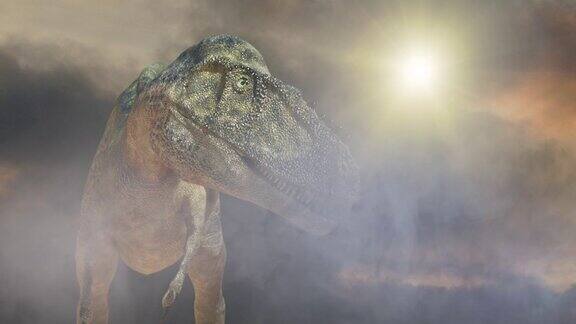 动画运行的恐龙雷克斯暴龙3d渲染在黑暗的背景