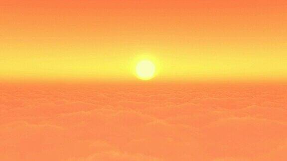 在橙色的天空上飞过云朵