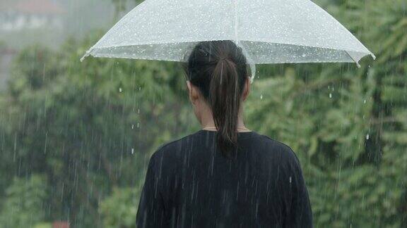 一个女人撑着伞在雨中独行