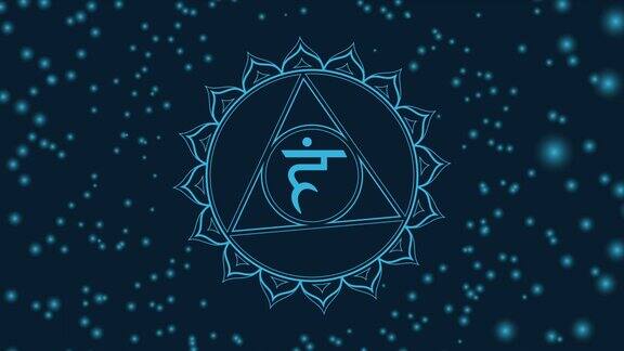 动画脉轮Vishuddha第五的象征10瓣荷花在笔画中Isotherics瑜伽图标Om符号
