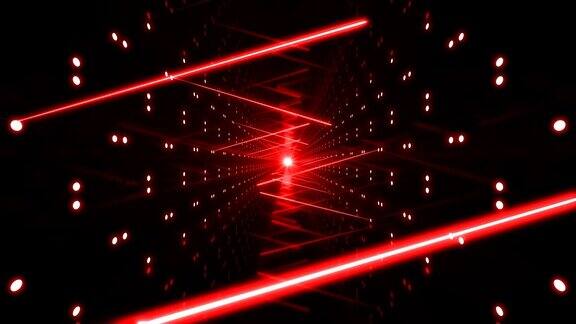 三维抽象环形激光背景隧道与红灯