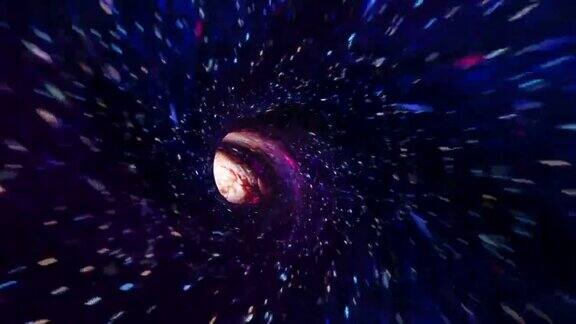 摘要深蓝色多色超空间翘曲隧道穿越时空动画4K3DLoop科幻星际旅行穿越虫洞在超空间漩涡隧道抽象的传送速度
