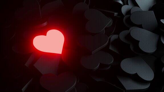 黑色背景上的霓虹动态心脏3d渲染