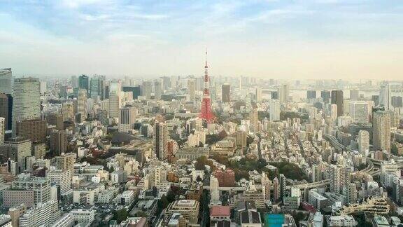 鸟瞰图东京塔和东京城市景观在日落