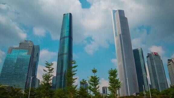 日落天空广州市市中心著名建筑步行全景4k时间流逝中国