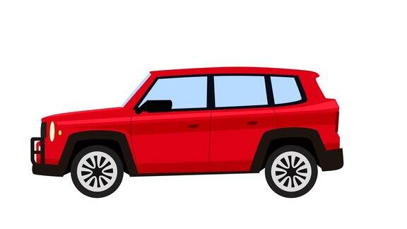 卡通孤立的红色汽车平动画侧视图