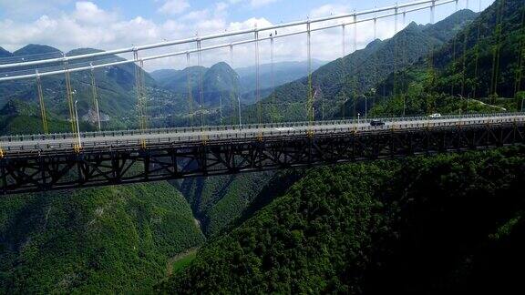 峡谷四渡河吊桥鸟瞰图中国湖北