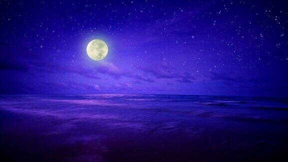 夜晚大海天空和月亮
