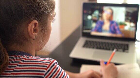 4K少女学习视频在线课程在家里孤立的家庭