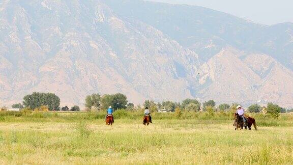 一群骑马穿越平原的牛仔