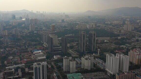 日落时间吉隆坡城市景观航空全景4k马来西亚