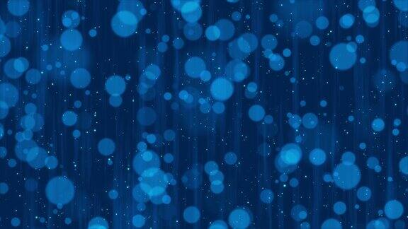 4K抽象蓝色发光粒子漂浮散景神奇的闪光光背景