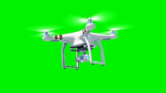 四轴飞行器在蓝天上拍摄视频无缝3d动画与绿色屏幕和阿尔法蒙版现代电子产品