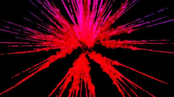 烟花般的油漆爆炸的彩色粉末孤立在黑色背景3d动画作为彩色的抽象背景4