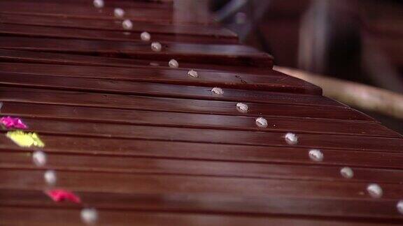 木琴演奏者演奏木琴的音乐家木槌敲击木琴的木条关闭了