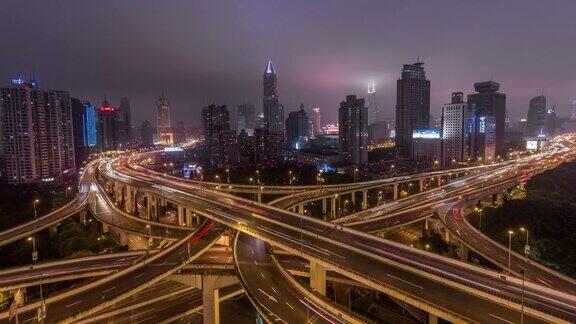 延时-延安大桥繁忙路口夜间鸟瞰图(WS缩小)