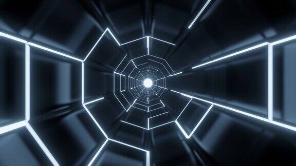 摘要黑色科幻隧道与白光无缝循环4k3d动画背景