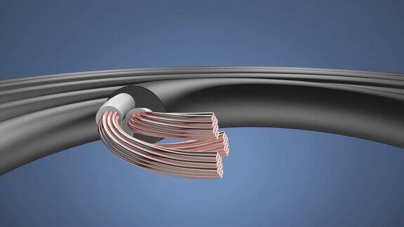 塑料保护铜电缆电线的三维动画