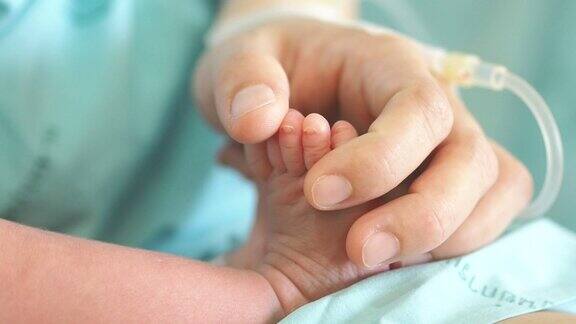 新生儿的脚和母亲的手