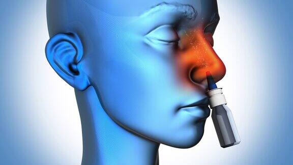 减充血鼻喷雾剂-女人-蓝色背景