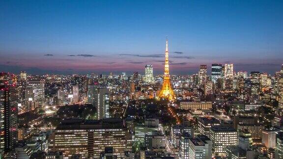 时间流逝在黄昏时间东京塔城市景观东京日本