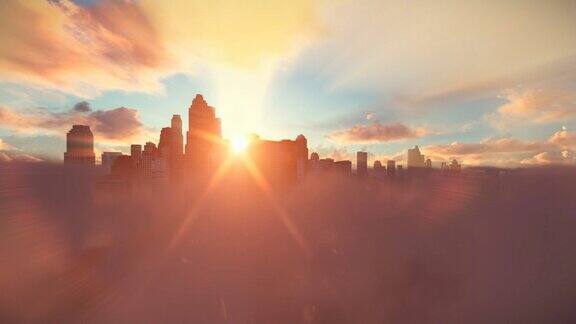 城市的在云朵之上时光流逝的日出