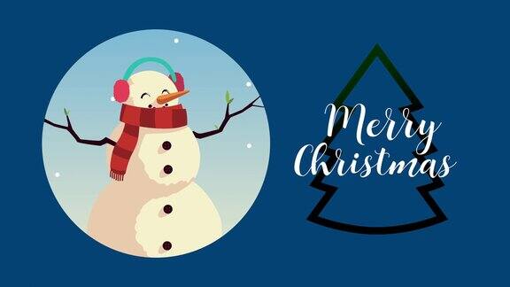 圣诞快乐字母动画与雪人和松树
