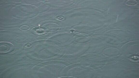 慢镜头:雨滴落入水中