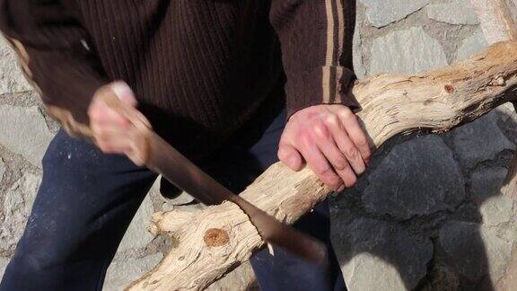 人锯木柴
