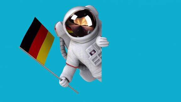 有趣的3D卡通宇航员与德国国旗(包括alpha)