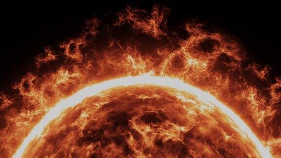 太阳表面有太阳耀斑和日珥飞溅在黑色背景上燃烧的太阳