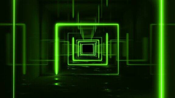 3D循环背景霓虹绿色广场隧道