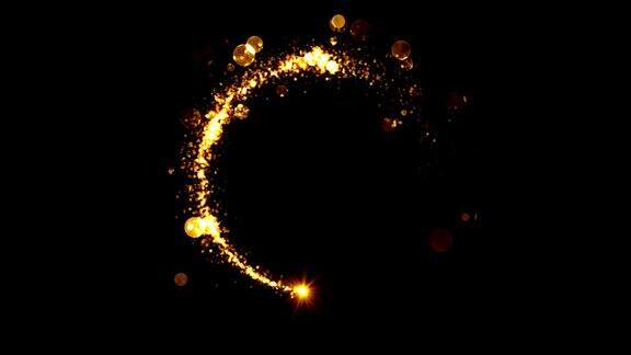 抽象的金色彗星背景与尾巴和闪光粒子赢家的屏幕耀斑旋转典礼倒计时画面无缝循环