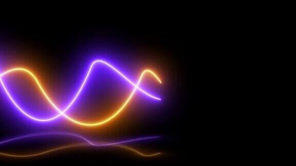 抽象的波浪霓虹线随着反射移动4k动画发光霓虹波